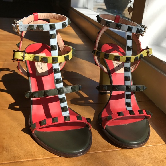 Valentino Rockstud T-Strap Block Rainbow Sandal - Picture 2 of 7